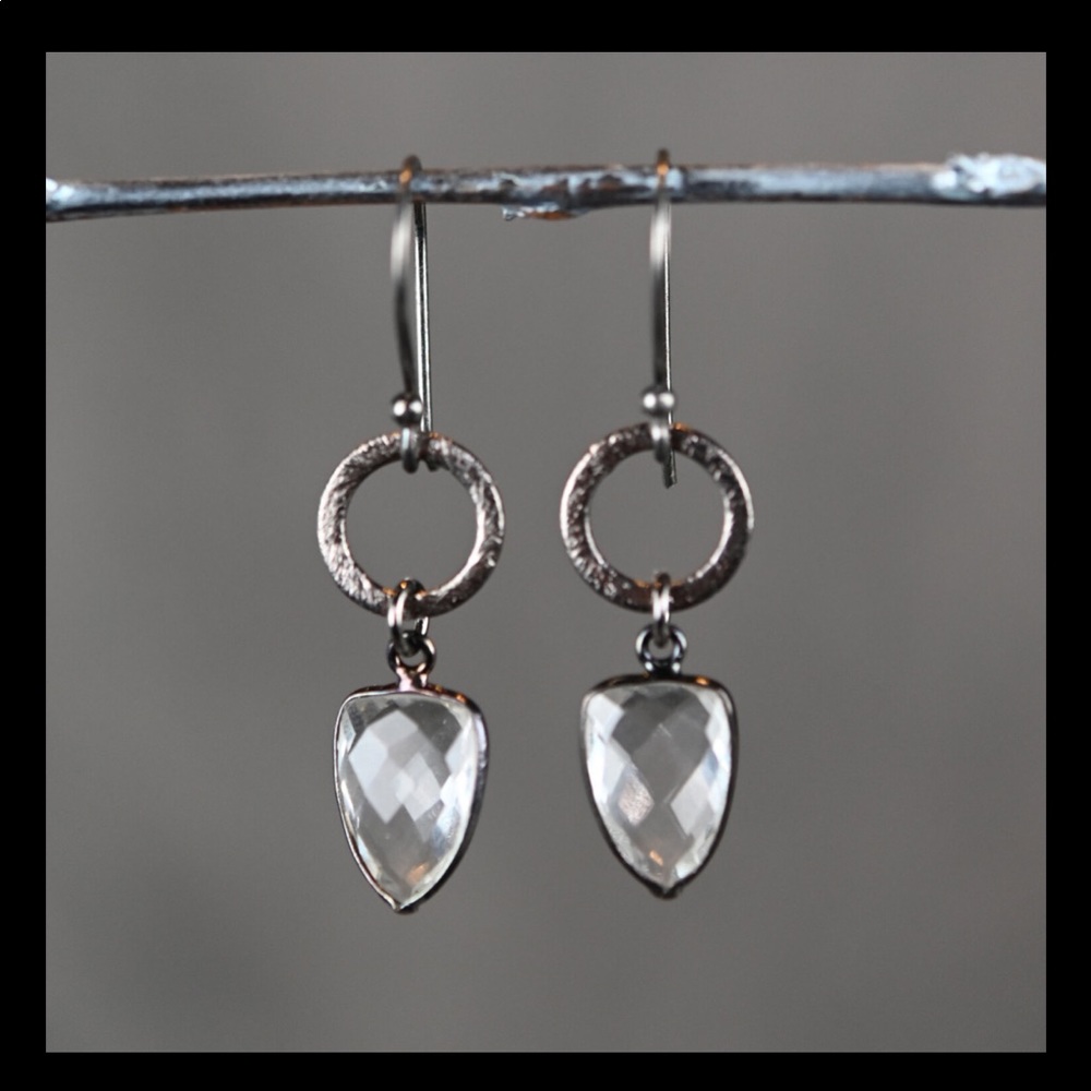KBD Studio Gunmetal Circle Crystal Drop Earrings